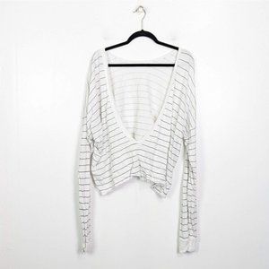 Wildfox oversized Striped Deep V-Neck Sweater Cropped Size M